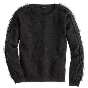 J. CREW COLLECTION - Fringe sleeve merino wool sweater gray size small